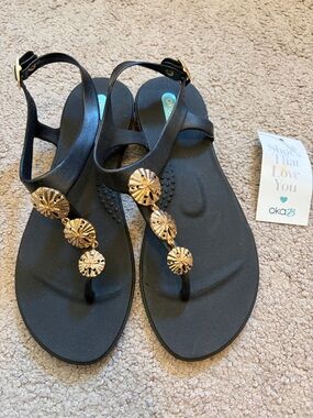 OKA b. Sandal with Gold Sand Dollar Accents